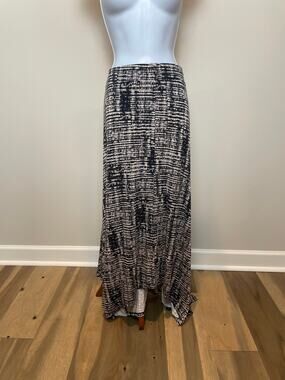 Calvin Klein Large Jersey Maxi Skirt Black Beige Pattern Asymmetrical Hem